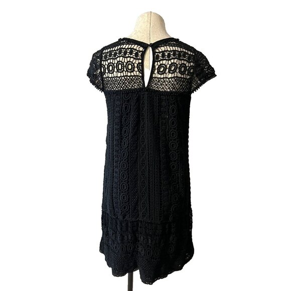 Anthropologie MAEVE Black Short Sleeve Crochet Cotton Sheath Dress Small S 2 4 6 - Picture 3 of 6